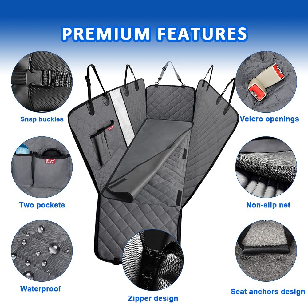 Dog Car Seat Covers with Mesh Window,Dog seat Cover with Side Flap for Cars, Trucks, and Suv's - Waterproof & Nonslip Pet Seat Cover for Backseat, Grey