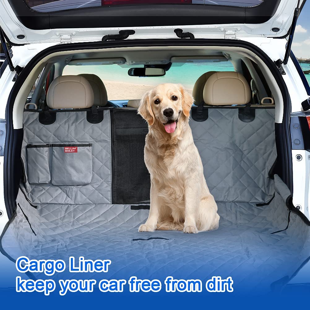Dog Car Seat Covers with Mesh Window,Dog seat Cover with Side Flap for Cars, Trucks, and Suv's - Waterproof & Nonslip Pet Seat Cover for Backseat, Grey