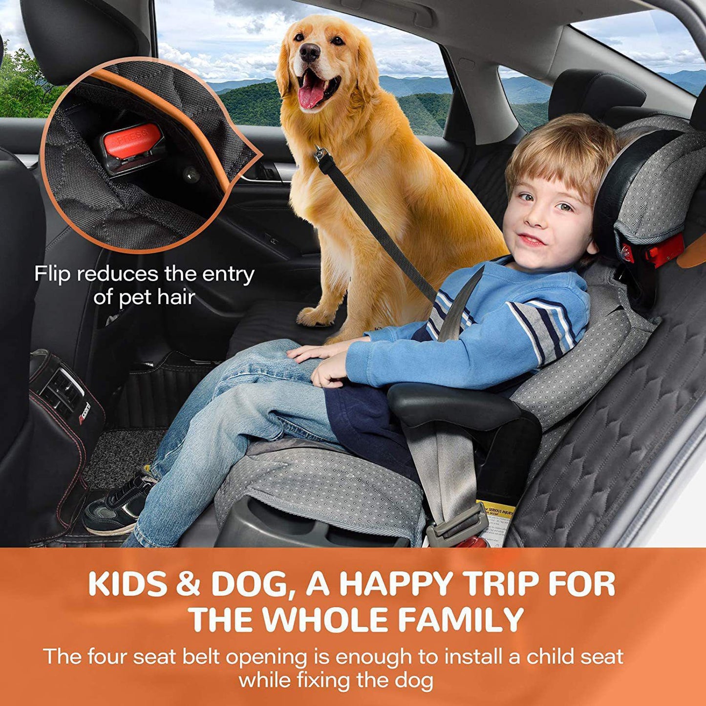Dog Car Seat Cover for Back Seat, 100% Waterproof Back Seat Cover for Dogs, Scratchproof Car Hammock for Dogs with Mesh Window, 137x147cm, Black