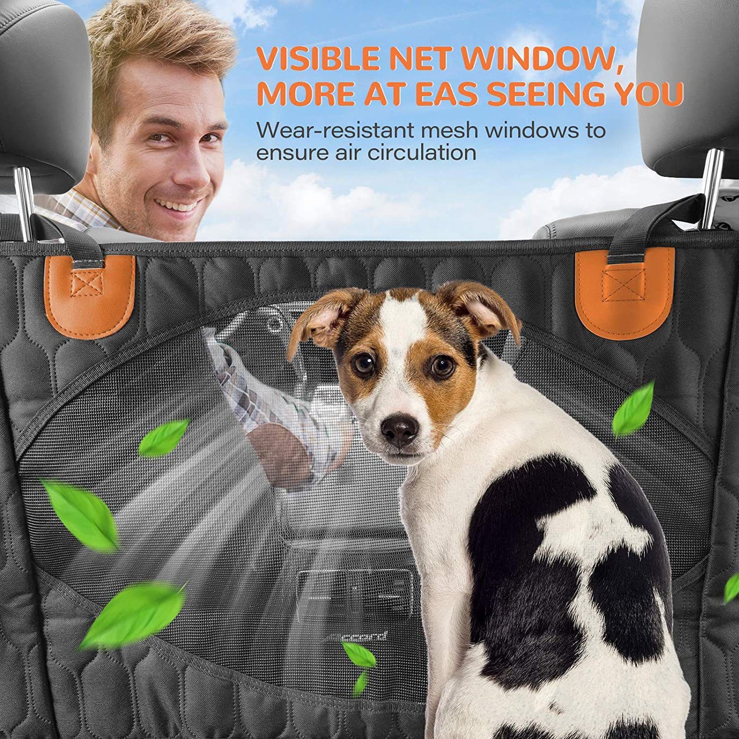 Dog Car Seat Cover for Back Seat, 100% Waterproof Back Seat Cover for Dogs, Scratchproof Car Hammock for Dogs with Mesh Window, 137x147cm, Black