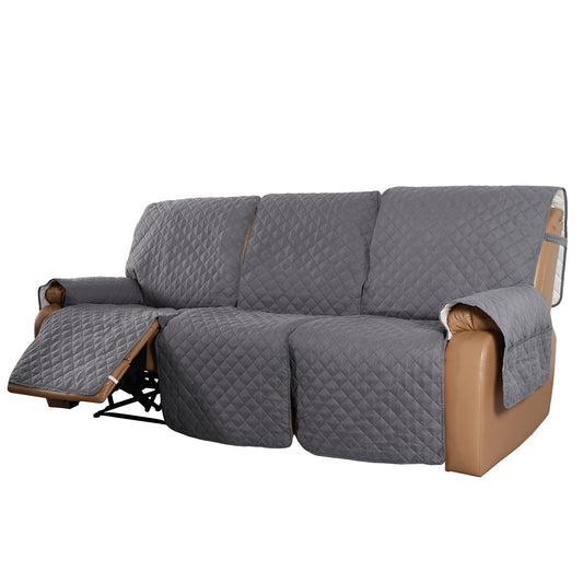 Recliner Sofa Cover with Pocket, Slipcovers Reversible Washable Elastic Adjustable Strap for home(3 Seater,Grey）
