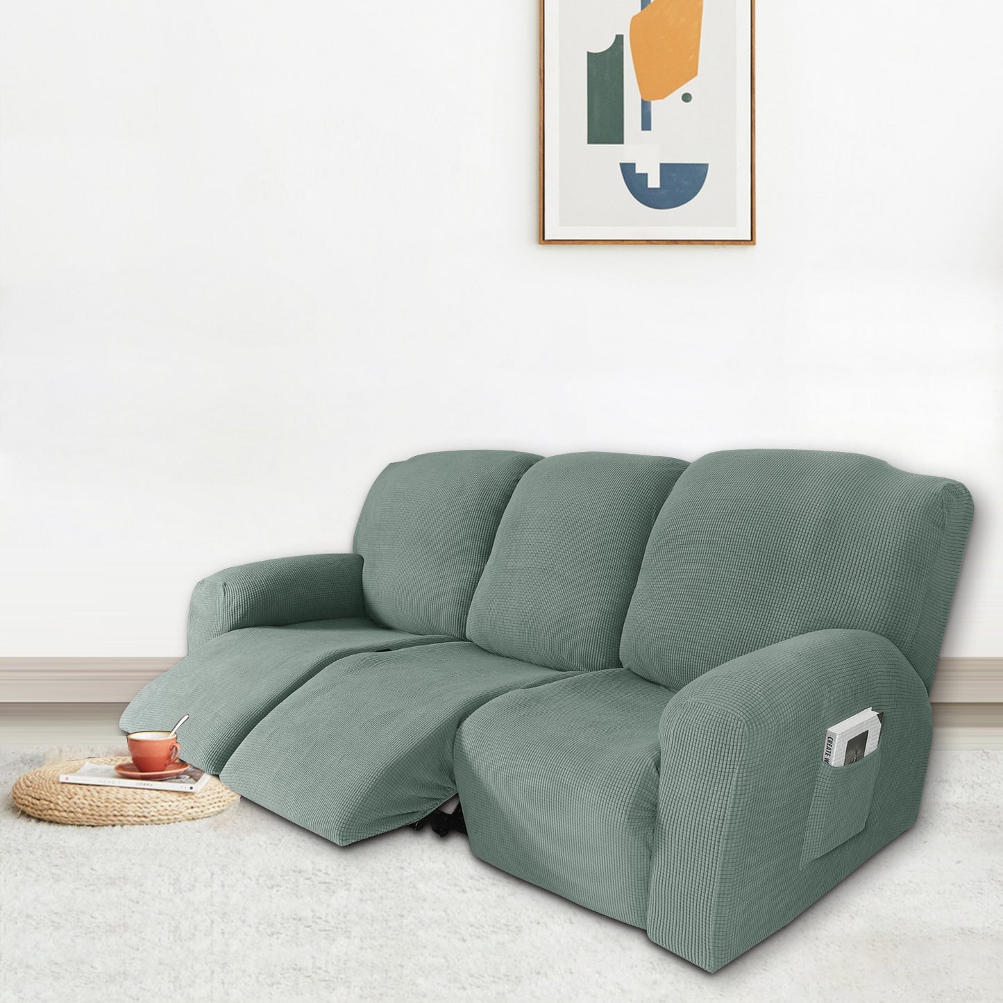 Recliner Sofa Covers Stretch for 1/2/3 Seats Jacquard Pattern Furniture Protector, Sage