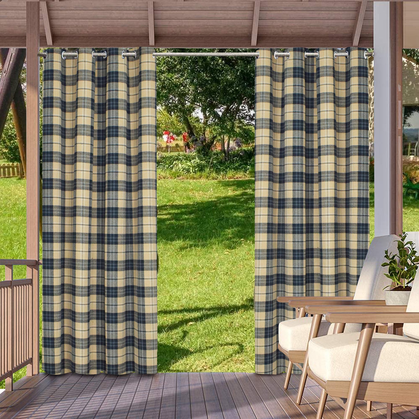 Outdoor Curtains for Patio Waterproof - Grommet Semi Sheer Curtains for Gazebo, Porch and Cabana, Yellow and White