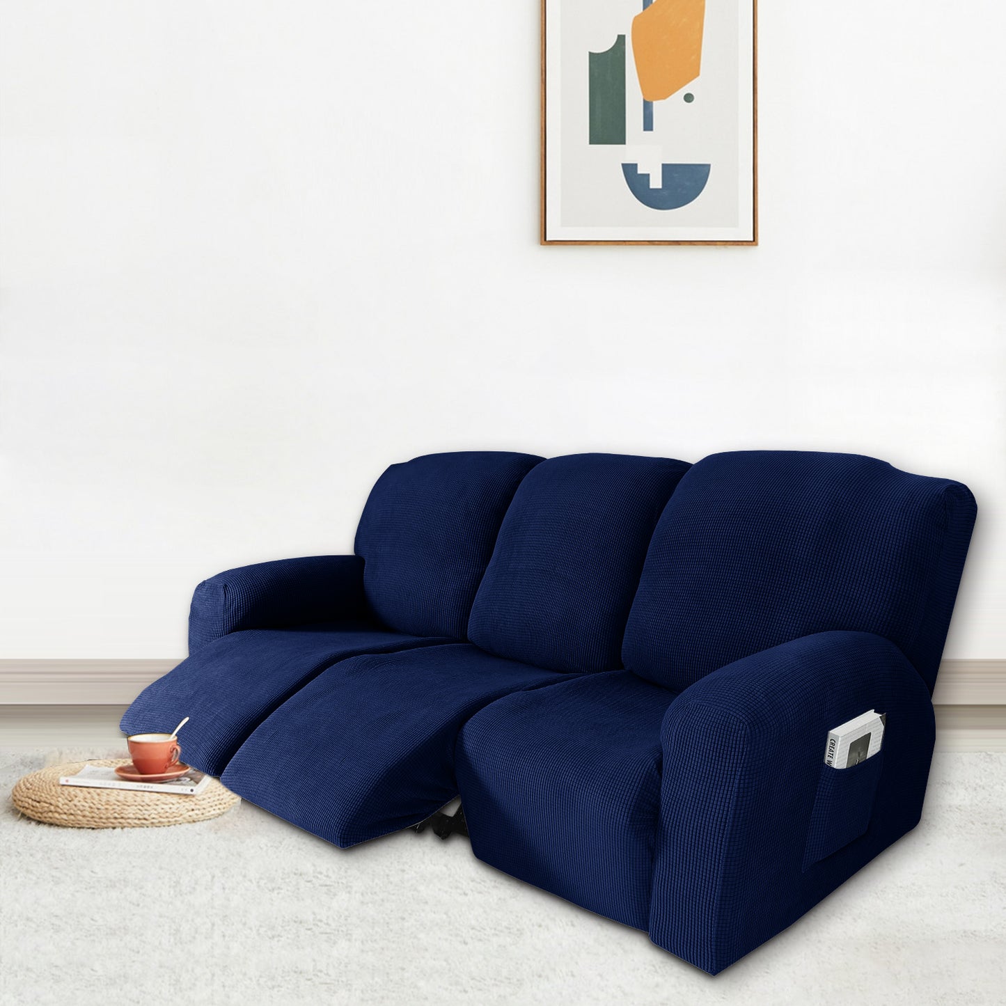 Recliner Sofa Covers Stretch for 1/2/3 Seats Jacquard Pattern Furniture Protector, Navy