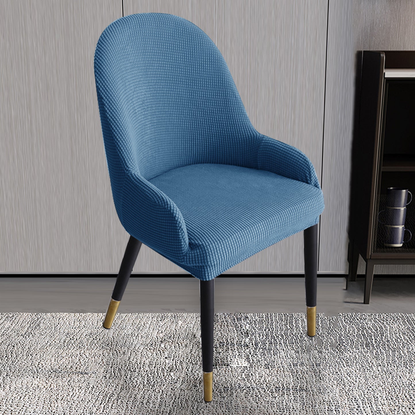 Dining Room Chair Pineapple Elastic Simple Semicircular Handrail Kitchen Chair Covers Protectors,Set of 2/4/6/8 (Blue)