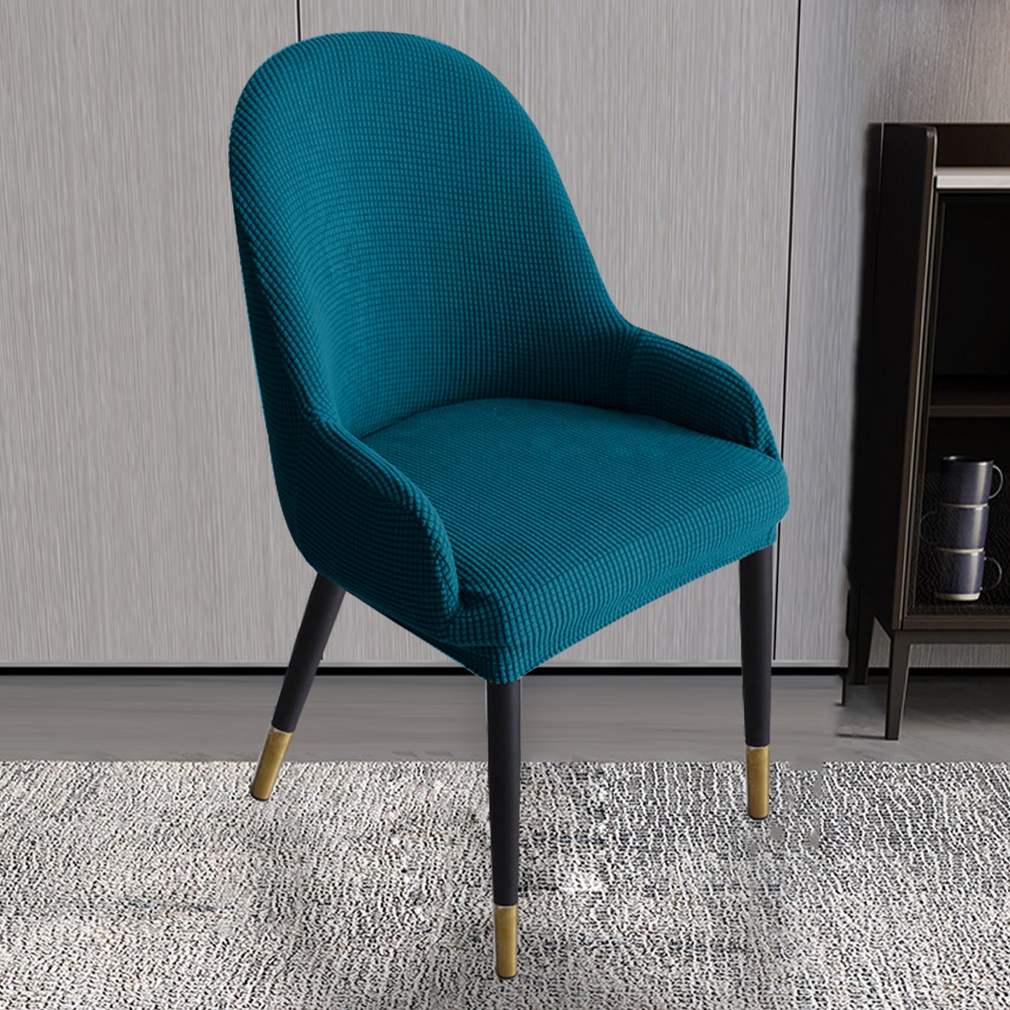 Dining Room Chair Pineapple Elastic Simple Semicircular Handrail Kitchen Chair Covers Protectors,Set of 2/4/6/8 (Teal)