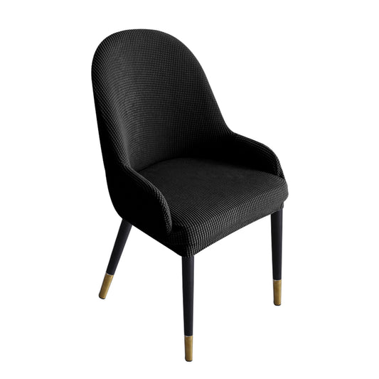 Dining Room Chair Pineapple Elastic Simple Semicircular Handrail Kitchen Chair Covers Protectors,Set of 2/4/6/8 (Black)