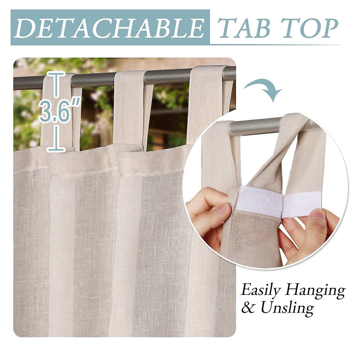 Outdoor linen sheer curtains for patio waterproof with detachable self-stick, natural