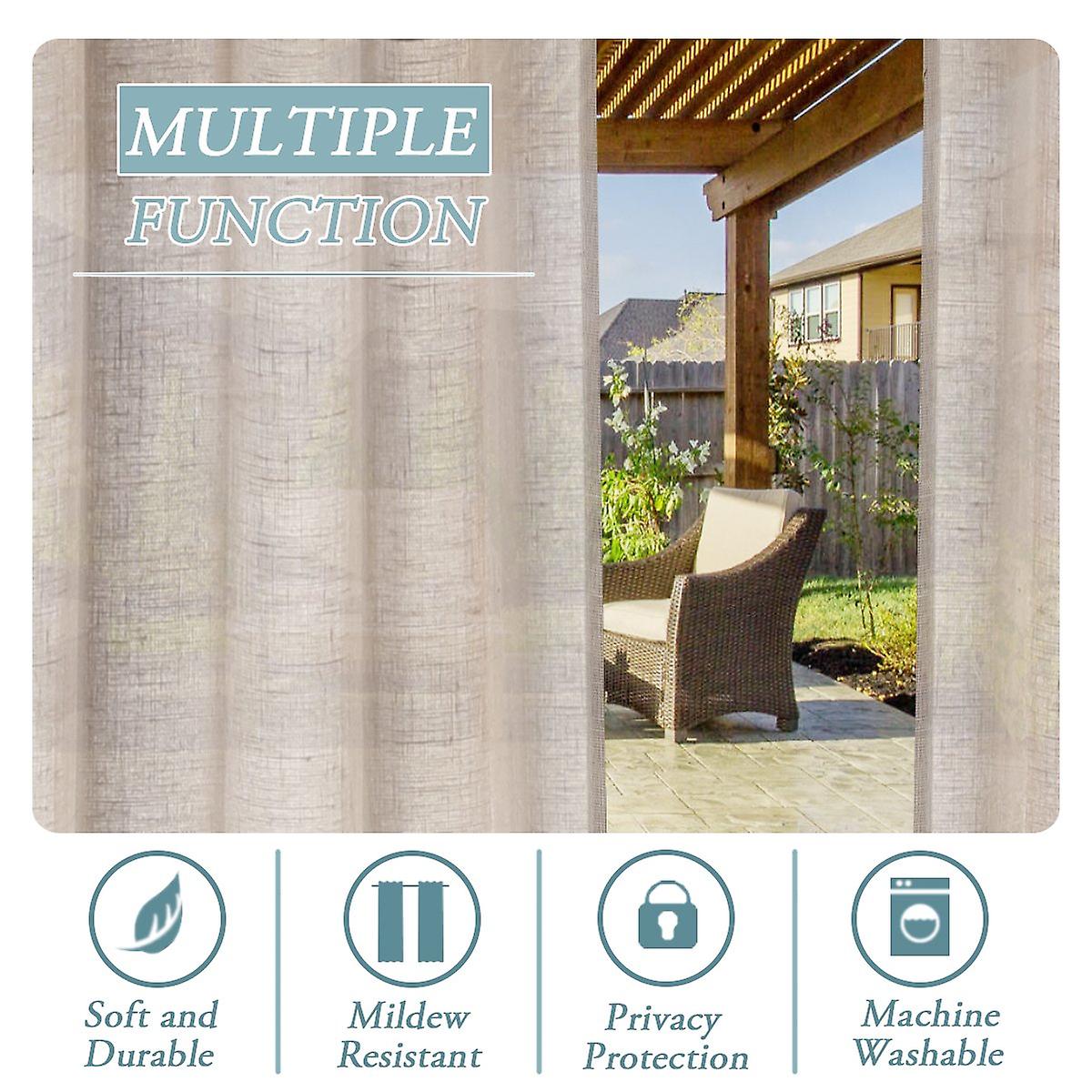 Outdoor linen sheer curtains for patio waterproof with detachable self-stick, natural