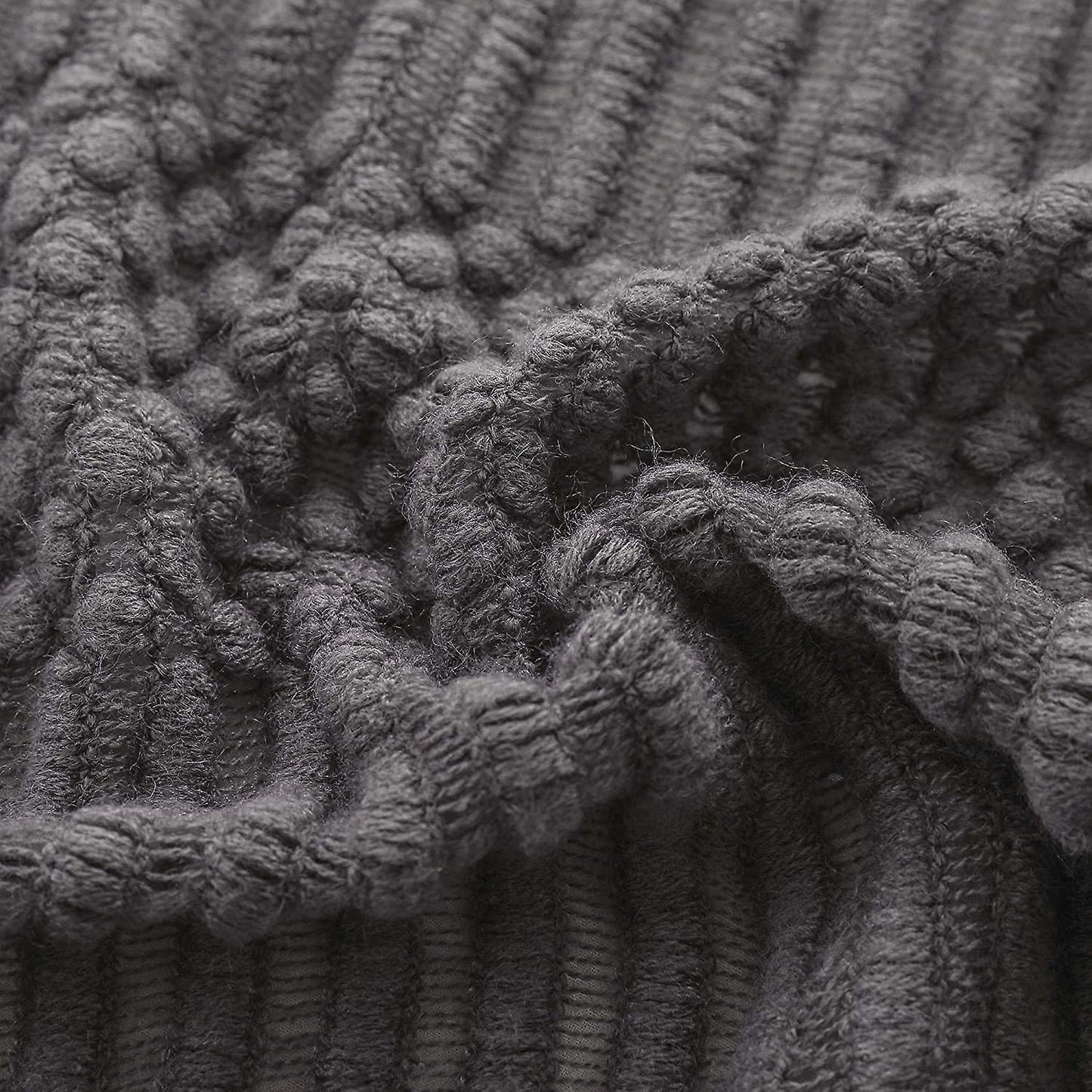 Textured throw blanket solid soft for sofa couch decorative knitted blanket, grey
