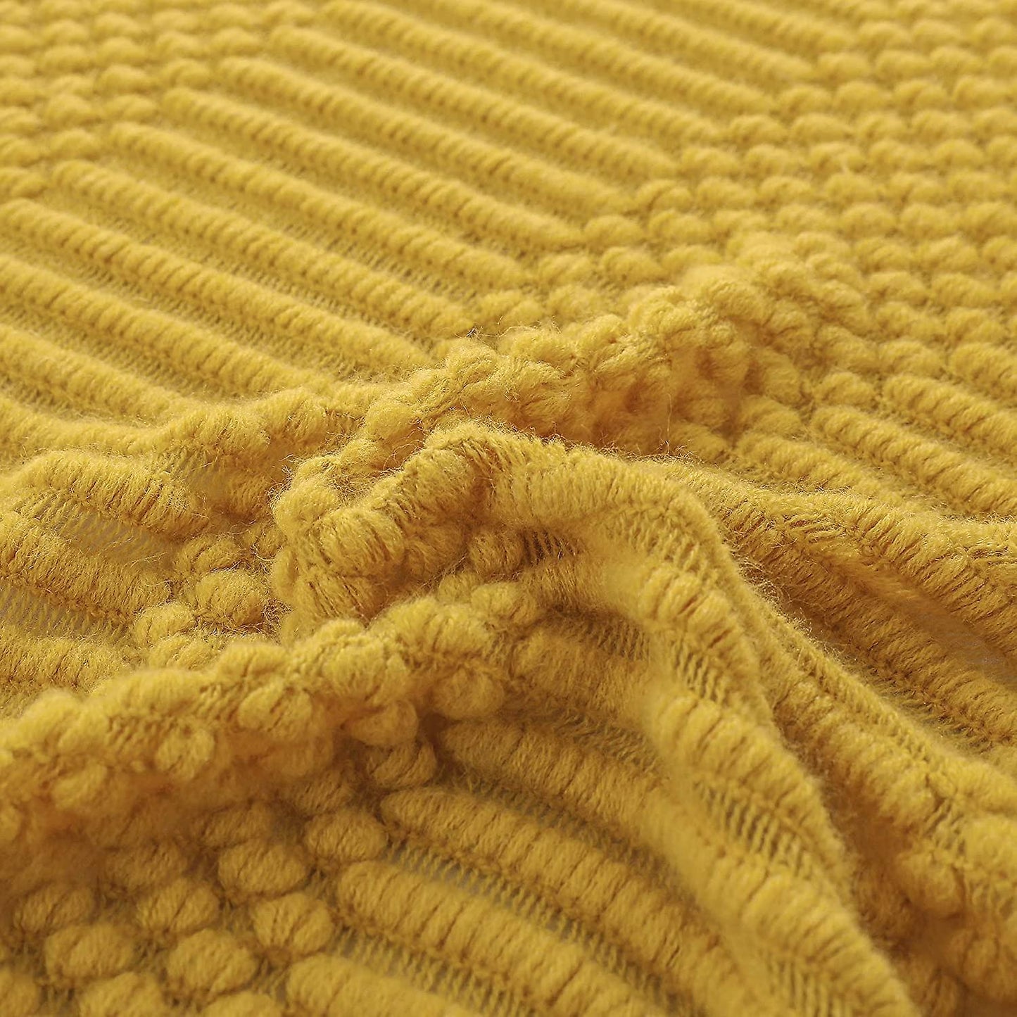 Textured throw blanket solid soft for sofa couch decorative knitted blanket, yellow