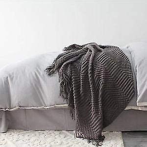 Textured throw blanket solid soft for sofa couch decorative knitted blanket, grey