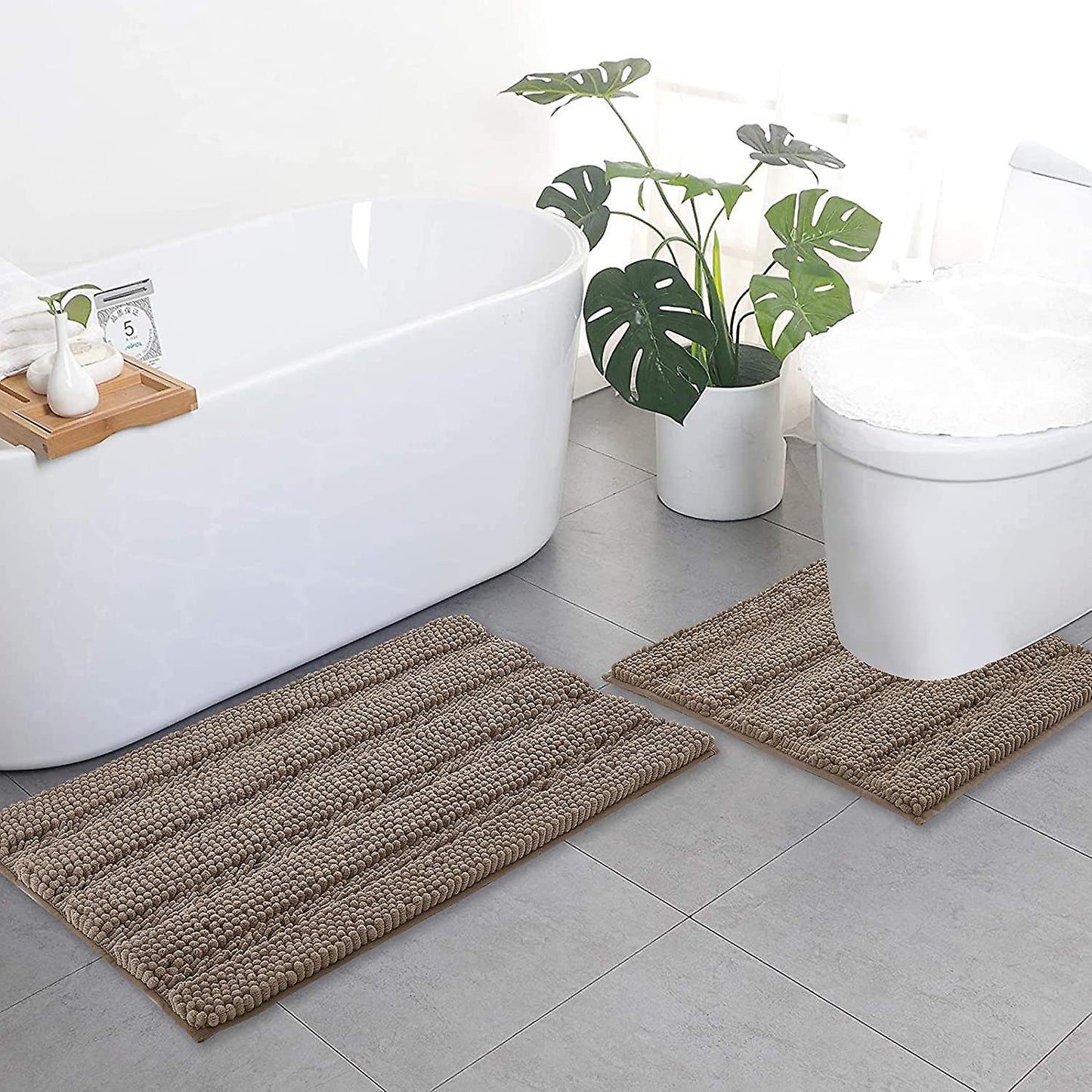 Taupe bathroom rugs, contour rug sets (50x80cm&50x50cm-U Shaped)