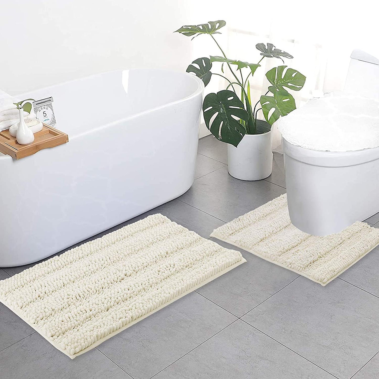 Ivory bathroom rugs, contour rug sets  (50x80cm&50x50cm-U Shaped)