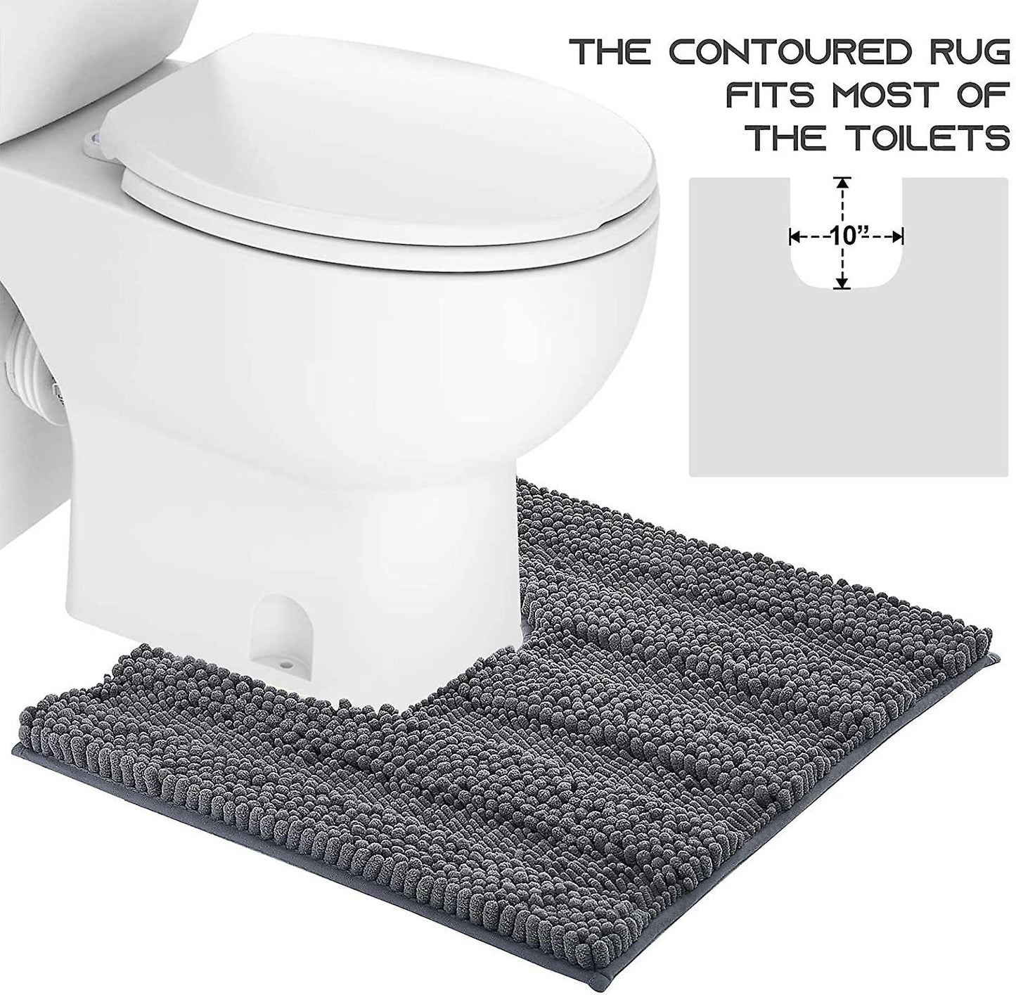 Grey bathroom rugs, contour rug sets, extra thick bath mats (50x80cm&50x50cm-U Shaped)