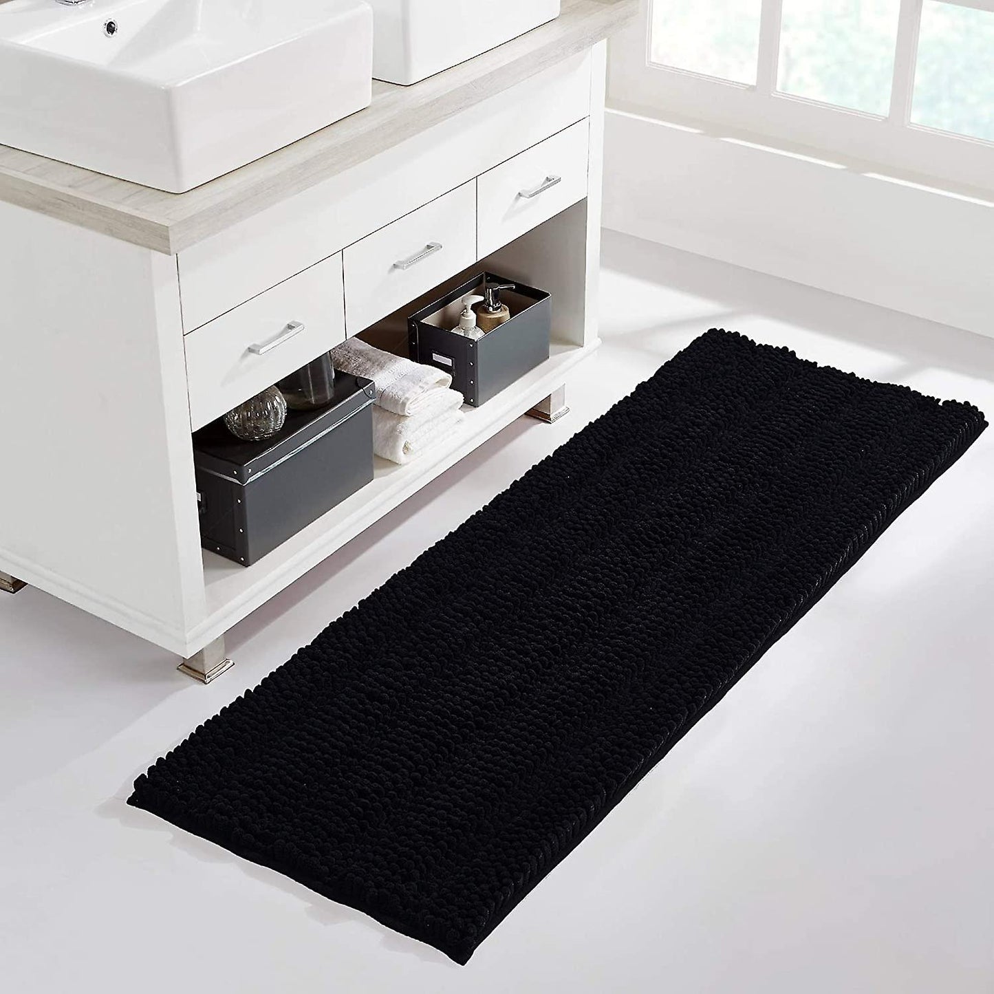 Black bathroom rug, extra thick indoor outdoor durable doormat for front door