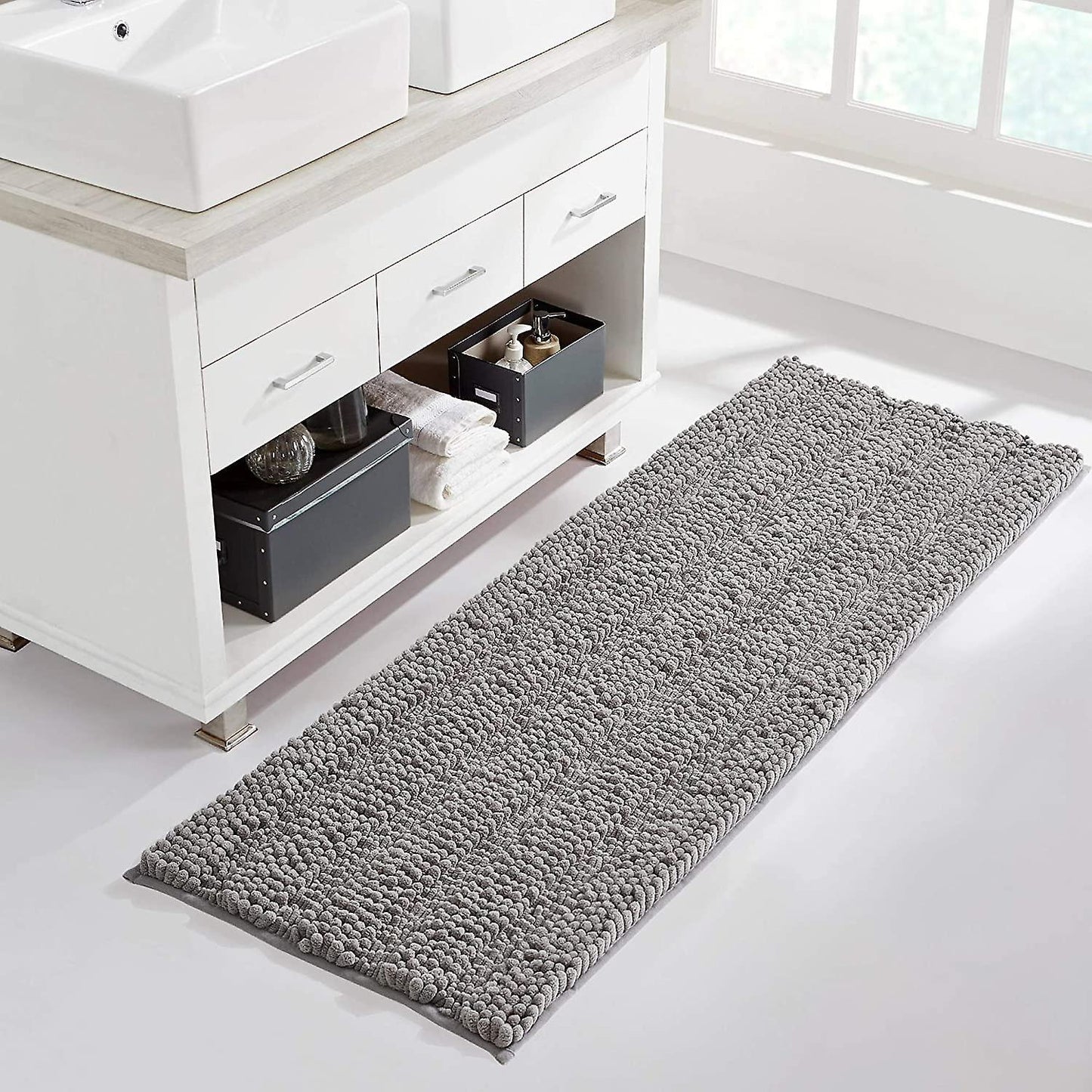 Light Grey bathroom rug, extra thick indoor outdoor durable doormat for front door