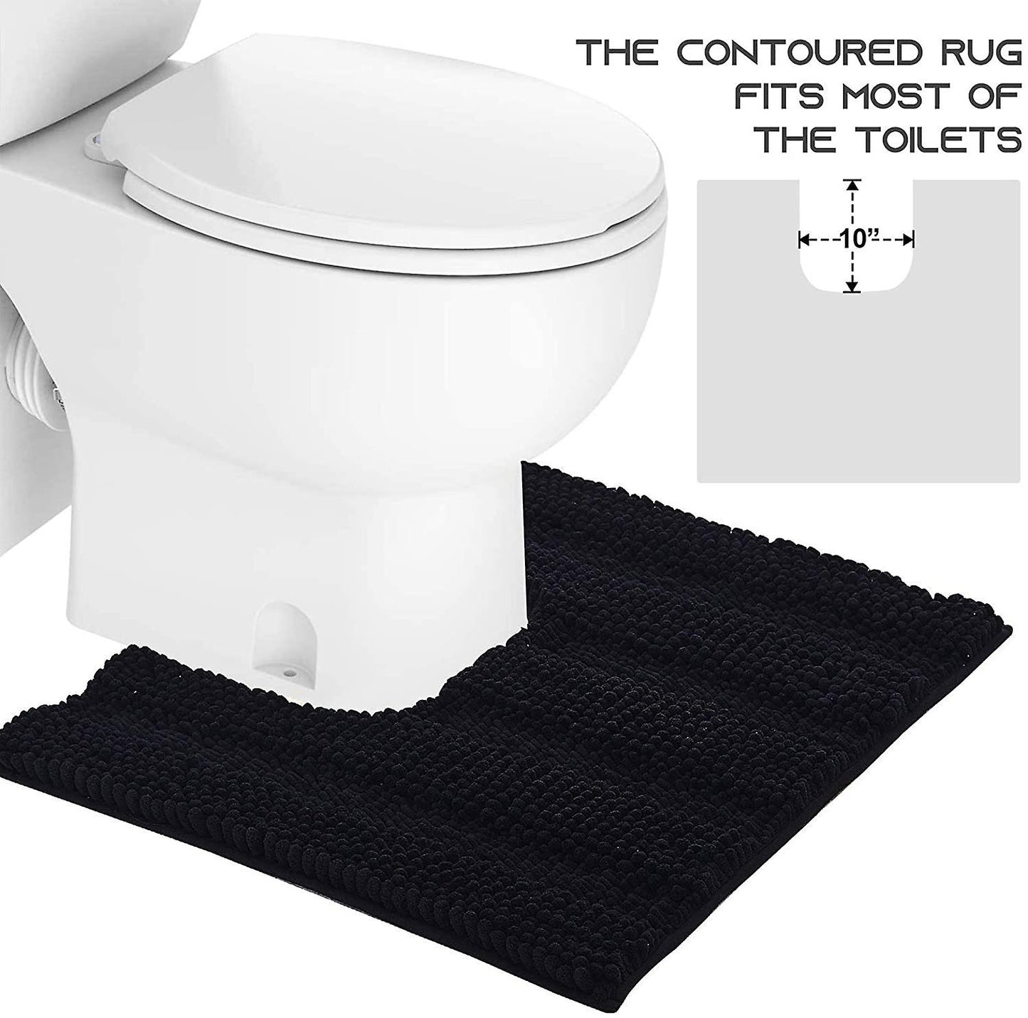 Black bathroom rugs, contour rug sets (50x80cm&50x50cm-U Shaped)