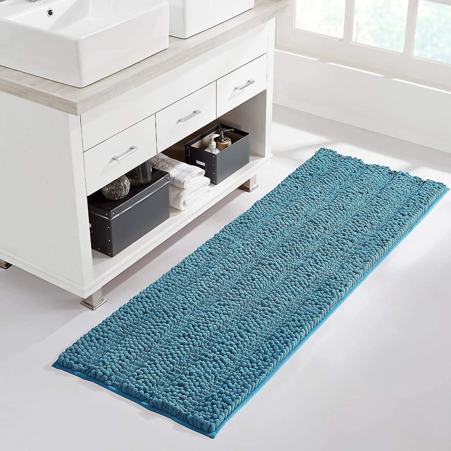 Turquoise bathroom rug, extra thick indoor outdoor durable doormat for front door