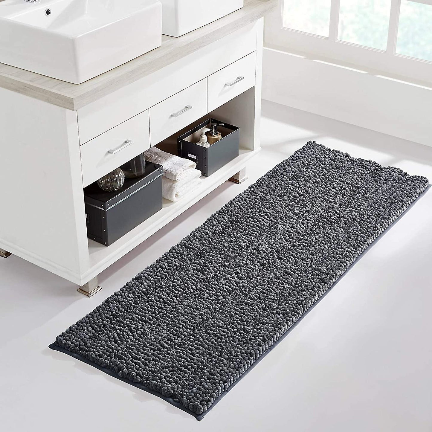 Grey bathroom rug, extra thick indoor outdoor durable doormat for front door
