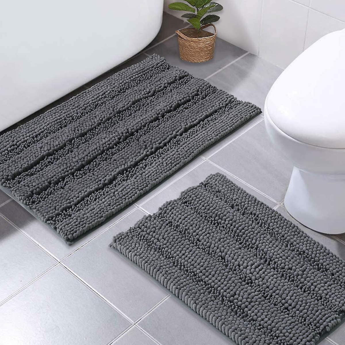 Grey  slip-resistant bath mats 2 Pieces, 50x80cm&43x61cm