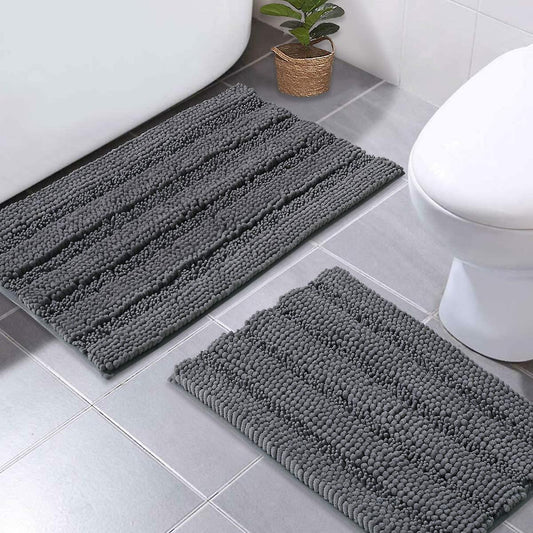 Grey  slip-resistant bath mats 2 Pieces, 50x80cm&43x61cm