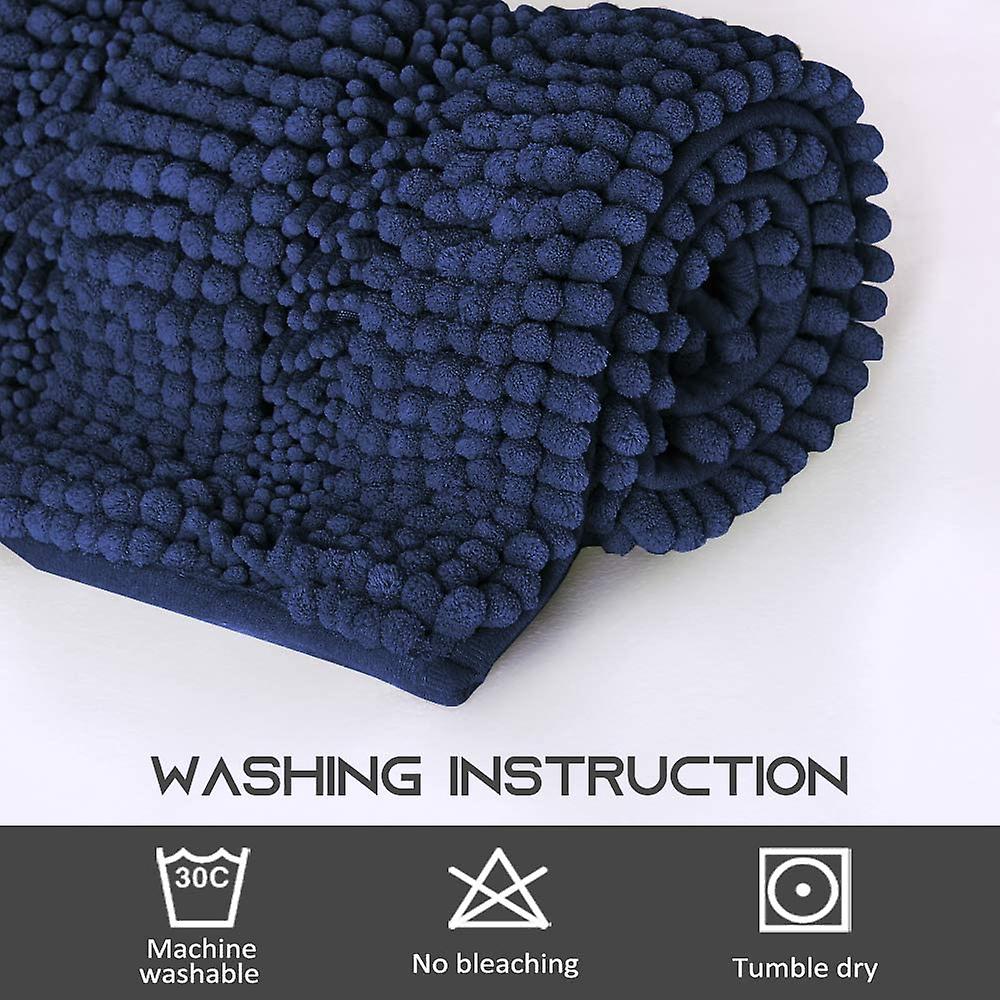 Navy bath mats shower rugs slip-resistant, 2 Pieces, 50x80cm&43x61cm