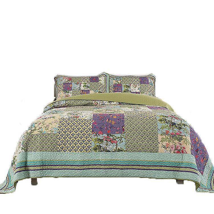 Cotton patchwork bedspreads sets with real stitched embroidery floral pattern （1 quilt plus 2 pillowcase）
