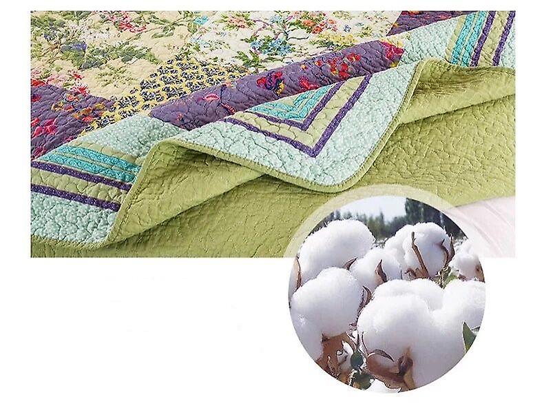 Cotton patchwork bedspreads sets with real stitched embroidery floral pattern （1 quilt plus 2 pillowcase）
