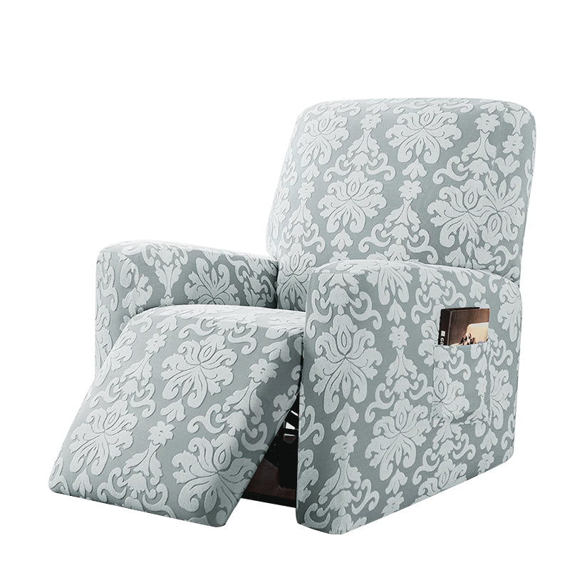 Stretch Recliner Sofa Cover Jacquard Reclining Cover with Side Pocket for 1/2/3 Seater, Light Grey