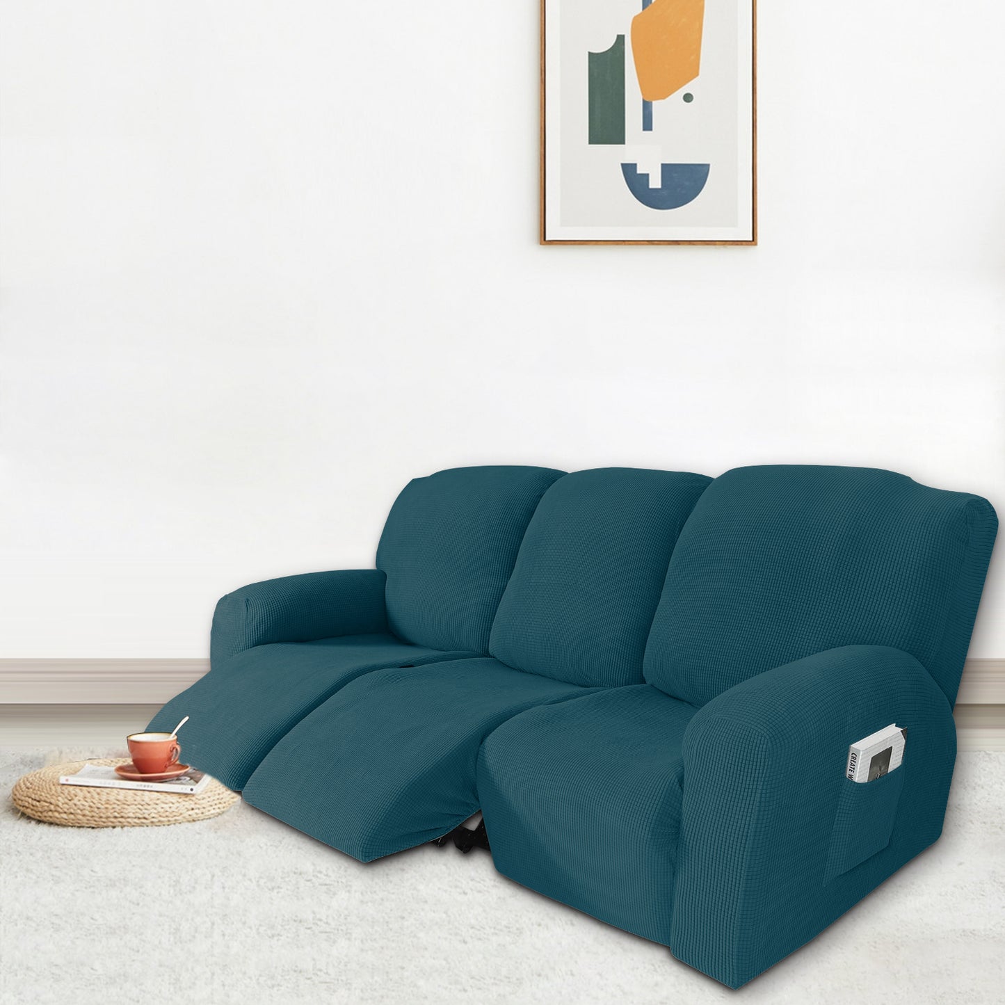 Recliner Sofa Covers Stretch for 1/2/3 Seats Jacquard Pattern Furniture Protector, Dark Teal