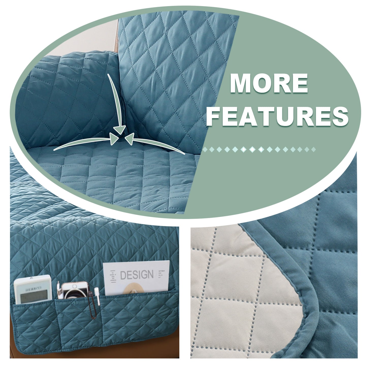 Recliner Sofa Cover with Pocket, Slipcovers Reversible Washable Elastic Adjustable Strap for home(1 Seater,Gray Blue)
