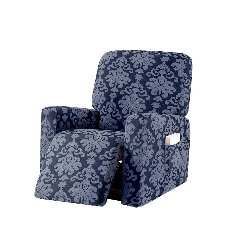 Stretch Recliner Sofa Cover Jacquard Reclining Cover with Side Pocket for 1/2/3 Seater, Bluish Grey