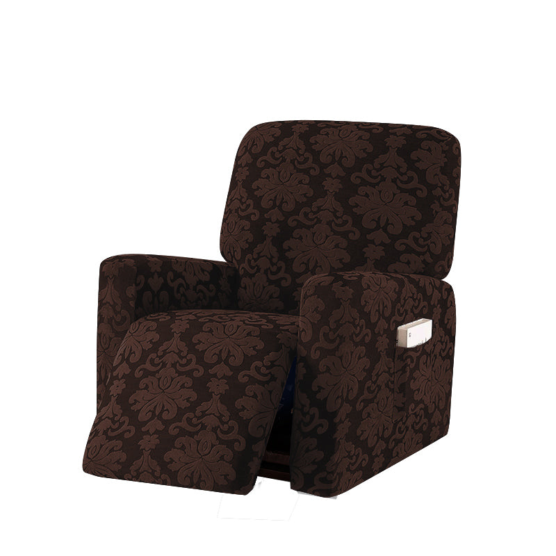 Stretch Recliner Sofa Cover Jacquard Reclining Cover with Side Pocket for 1/2/3 Seater, Brown