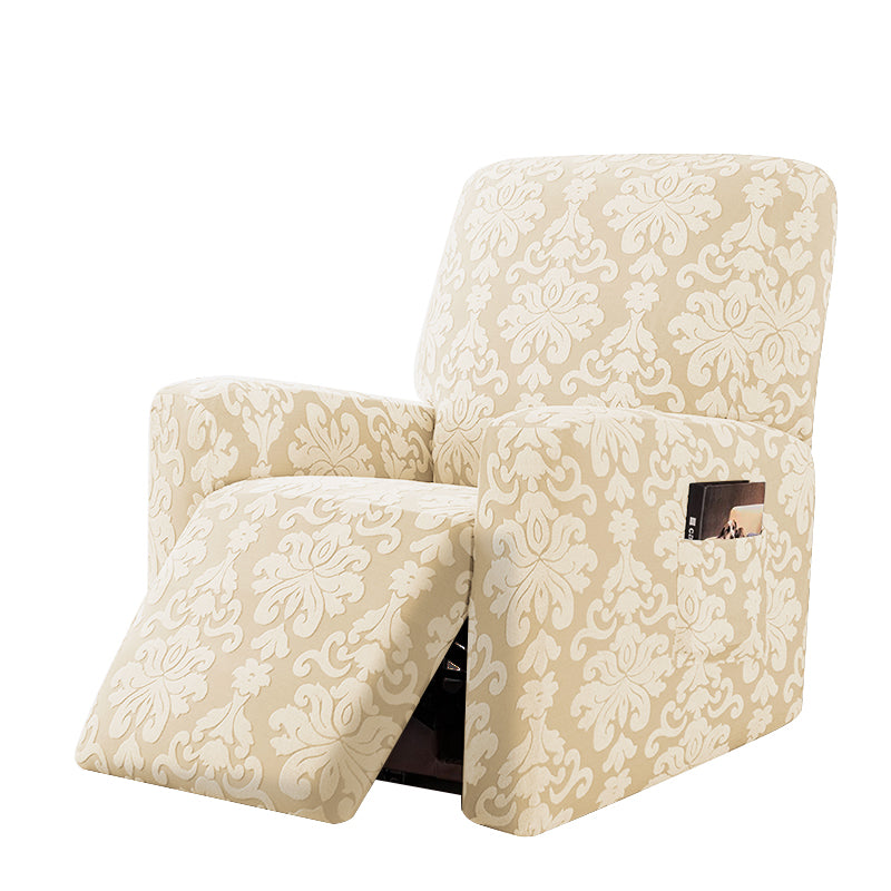 Stretch Recliner Sofa Cover Jacquard Reclining Cover with Side Pocket for 1/2/3 Seater, Beige
