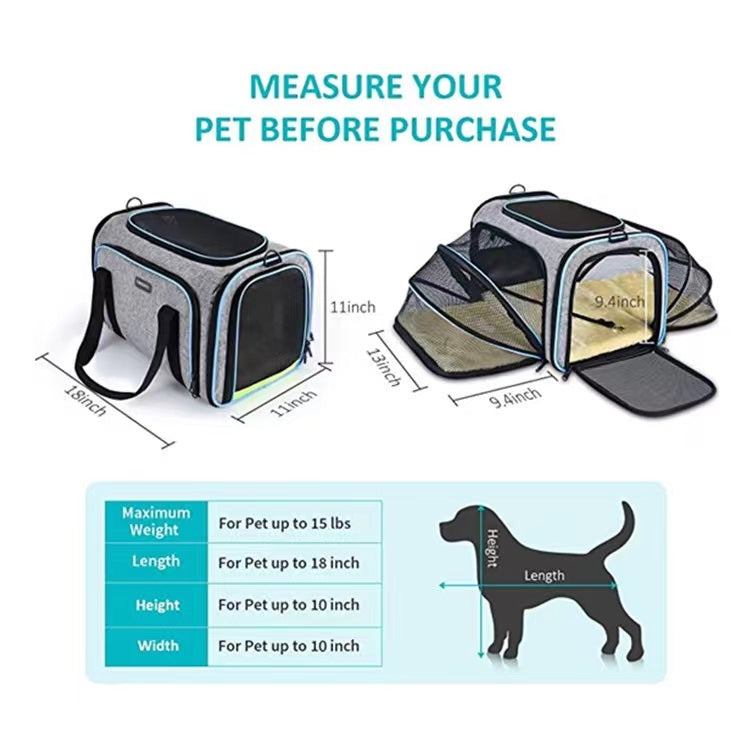 Pet Bag 4 Sides Expandable , Waterproof Breathable Pet Carrier Airline Approved,for Travel,Hiking,Walking & Outdoor Use