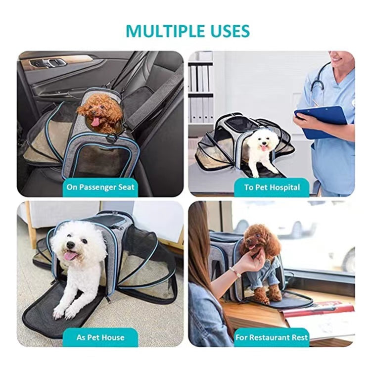 Pet Bag 4 Sides Expandable , Waterproof Breathable Pet Carrier Airline Approved,for Travel,Hiking,Walking & Outdoor Use