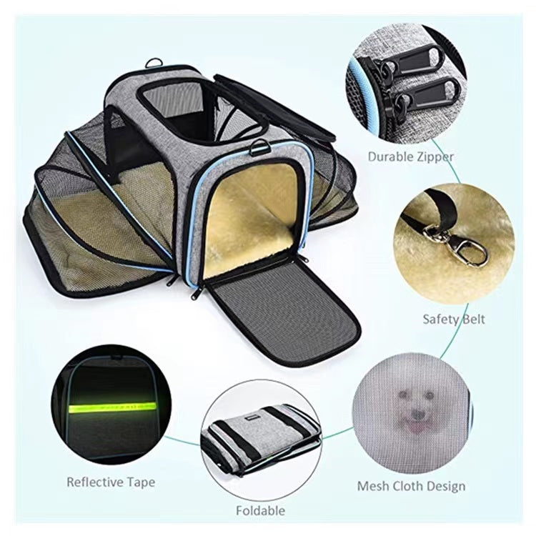 Pet Bag 4 Sides Expandable , Waterproof Breathable Pet Carrier Airline Approved,for Travel,Hiking,Walking & Outdoor Use