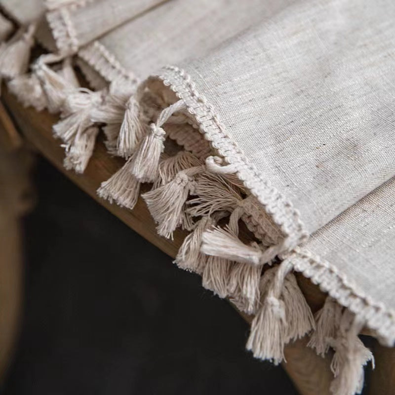 Boho Windows Sheer Curtains Crochet Vintage Cotton Tassel Window Curtains Panels for Bedroom Living Room (Linen Textured, Set of 2 Pieces)