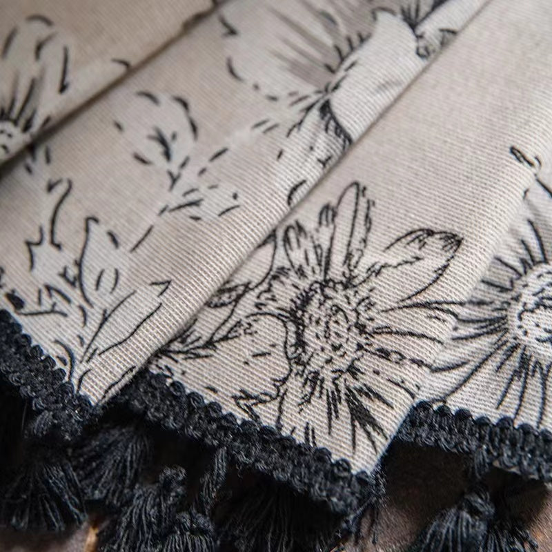 Panels Boho Windows Sheer Curtains Crochet Vintage Cotton Tassel Window Curtains Panels for Bedroom Living Room (Printing)