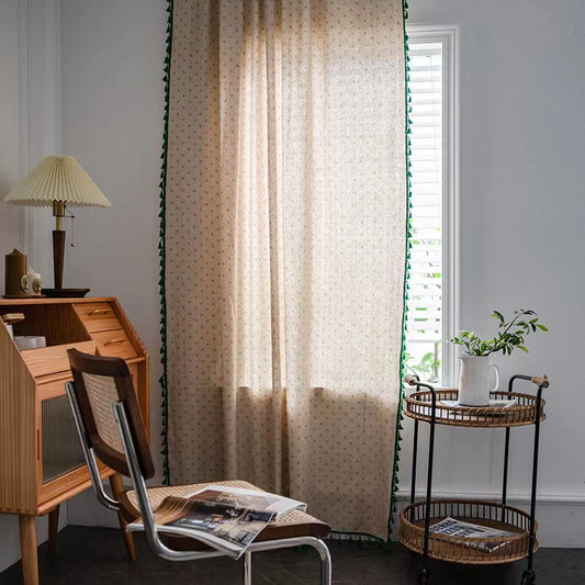 Panels Boho Windows Sheer Curtains Crochet Vintage Cotton Tassel Window Curtains Panels for Bedroom Living Room (Green Tassel)