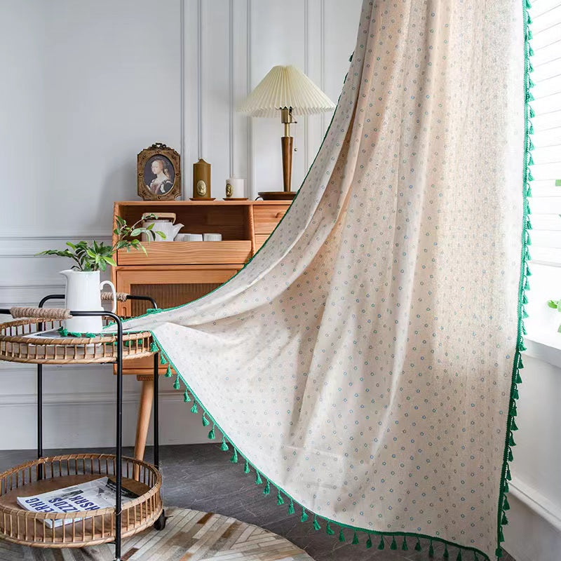 Panels Boho Windows Sheer Curtains Crochet Vintage Cotton Tassel Window Curtains Panels for Bedroom Living Room (Green Tassel)
