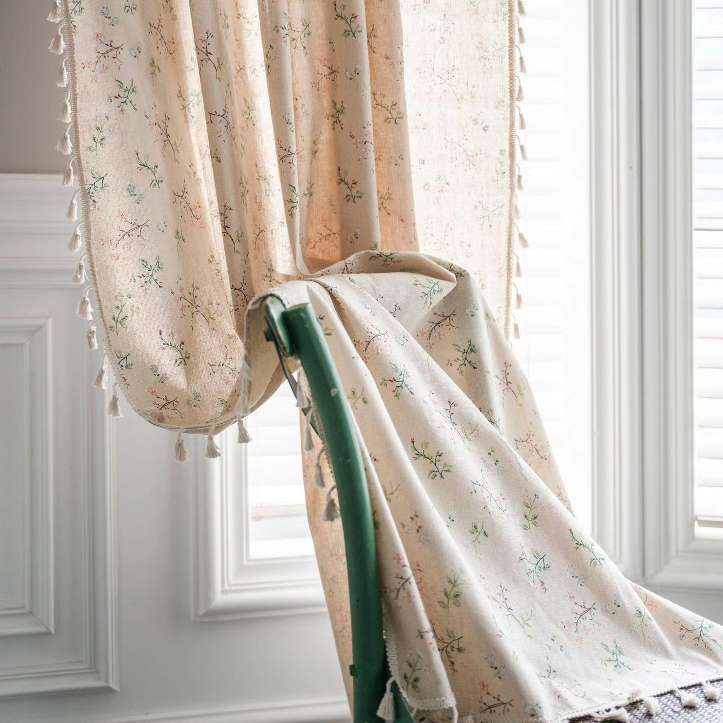 Panels Boho Windows Sheer Curtains Crochet Vintage Cotton Tassel Window Curtains Panels for Bedroom Living Room (Beige Tassel)