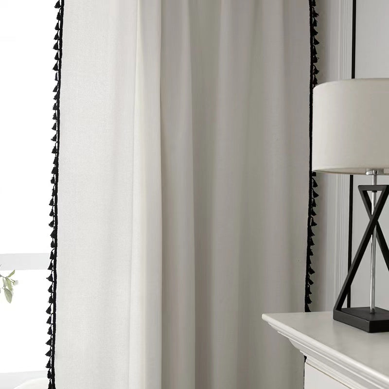 Panels Boho Windows Sheer Curtains Crochet Vintage Cotton Tassel Window Curtains Panels for Bedroom Living Room (Black Tassel)