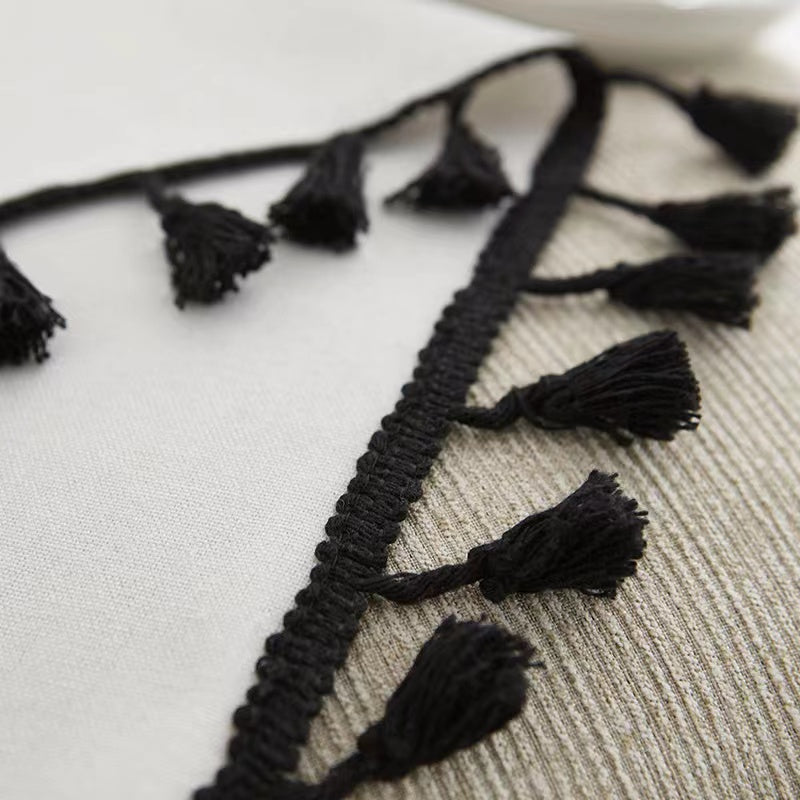 Panels Boho Windows Sheer Curtains Crochet Vintage Cotton Tassel Window Curtains Panels for Bedroom Living Room (Black Tassel)