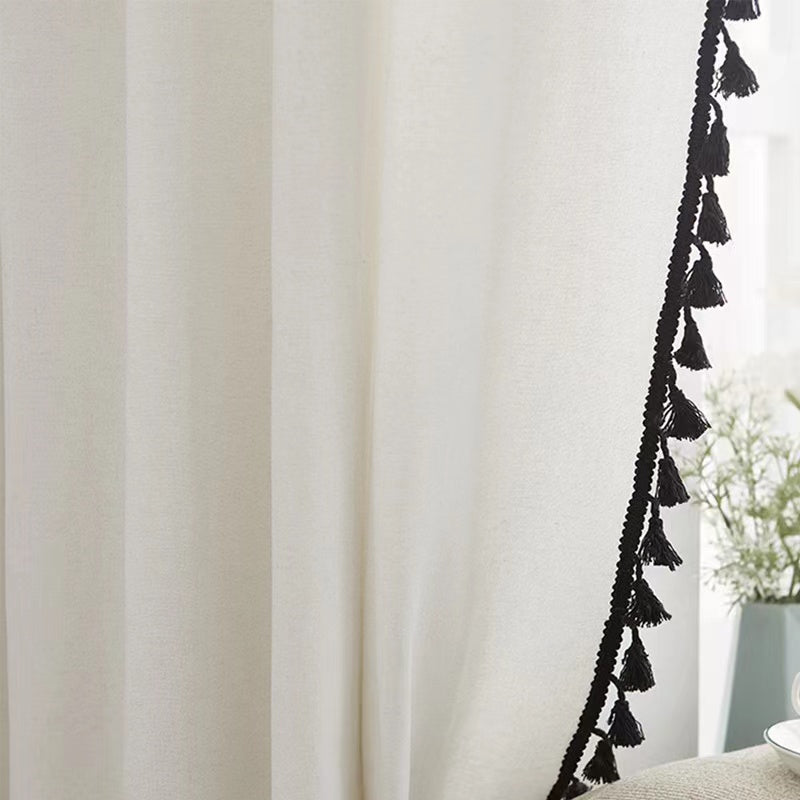 Panels Boho Windows Sheer Curtains Crochet Vintage Cotton Tassel Window Curtains Panels for Bedroom Living Room (Black Tassel)