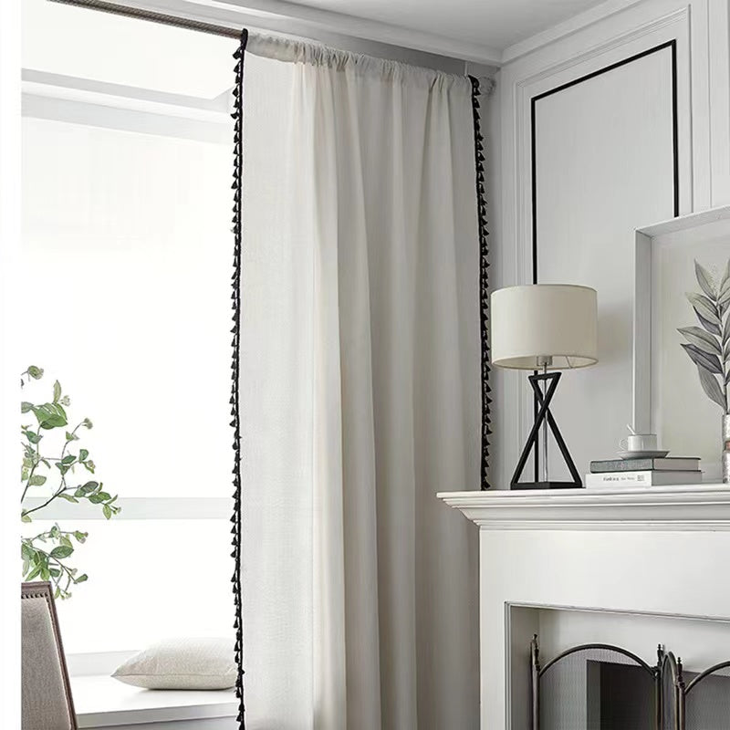 Panels Boho Windows Sheer Curtains Crochet Vintage Cotton Tassel Window Curtains Panels for Bedroom Living Room (Black Tassel)