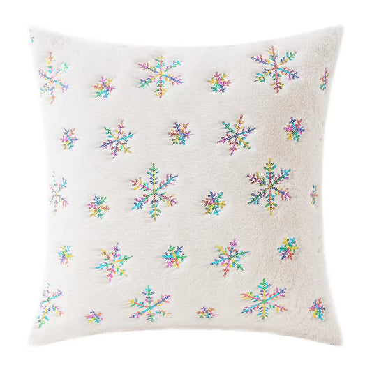 Set of 2 Decorative Throw Pillows, Soft Faux Fur with Silver Snowflake Glitter Printed Cute for Christmas (Inserts + Pillow Covers, Color)