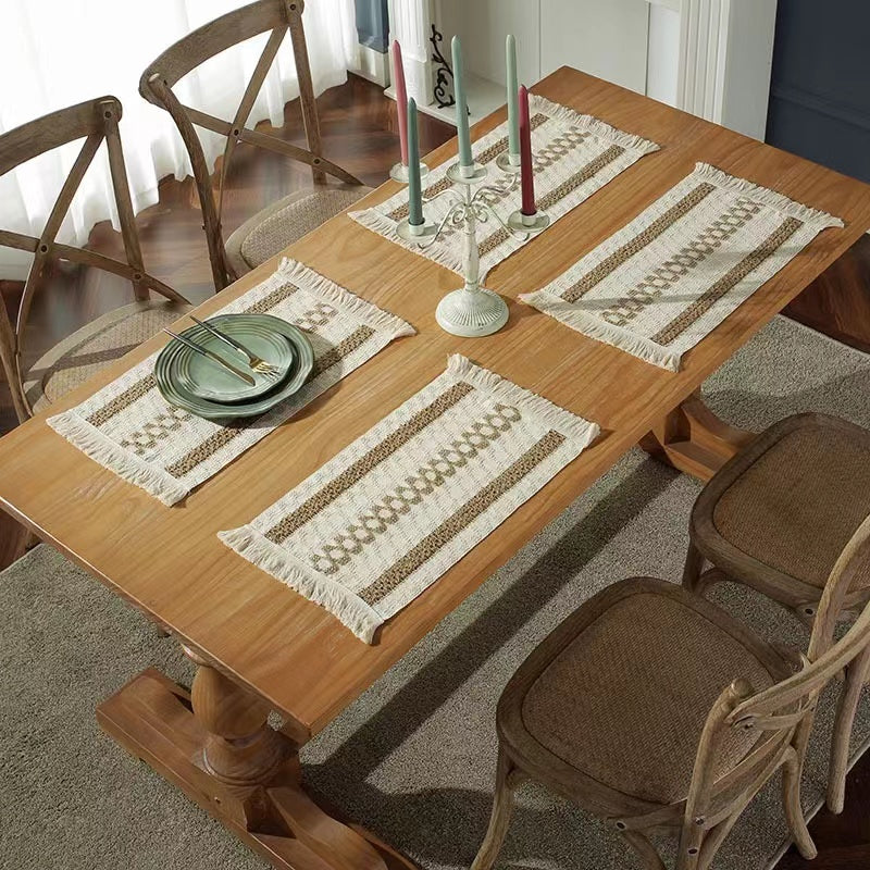 Hemp rope woven belt tassel drainage shrinkproof soft wrinkle resistant kitchen decorative cloth tablecloth（Three  coffee）