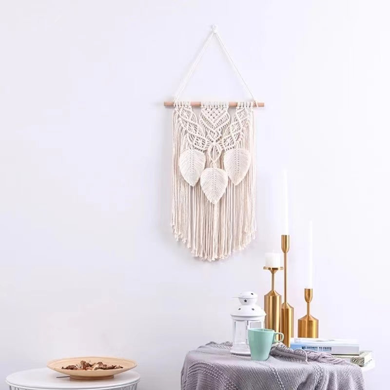 Wall Hanging Decor, Geometric Woven Tapestry Rack,kidsroom decor,Chic Cotton Handmade Bohemian Art(White)